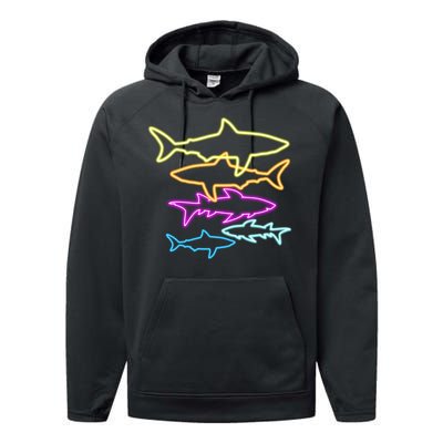 Neon Colorful Sharks  Performance Fleece Hoodie