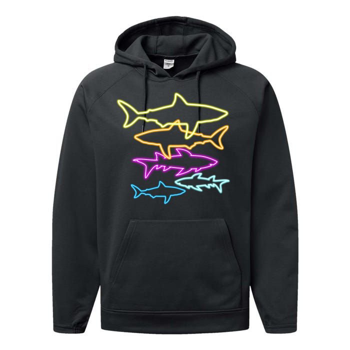 Neon Colorful Sharks  Performance Fleece Hoodie