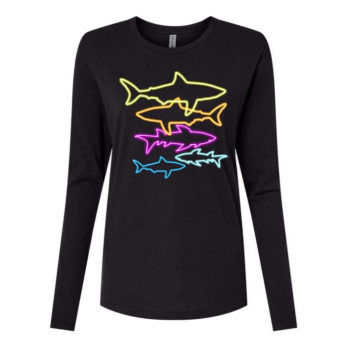 Neon Colorful Sharks  Womens Cotton Relaxed Long Sleeve T-Shirt