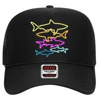 Neon Colorful Sharks  High Crown Mesh Back Trucker Hat