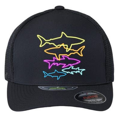 Neon Colorful Sharks  Flexfit Unipanel Trucker Cap