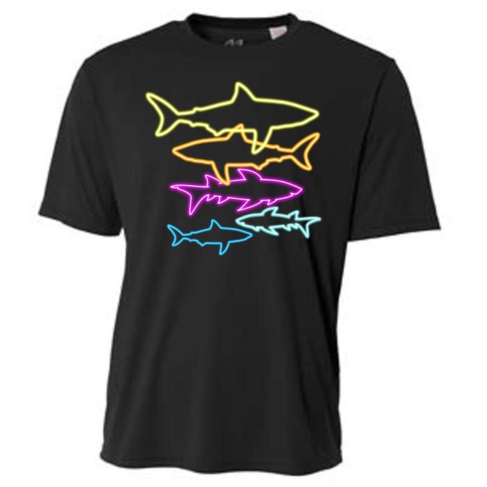 Neon Colorful Sharks  Cooling Performance Crew T-Shirt