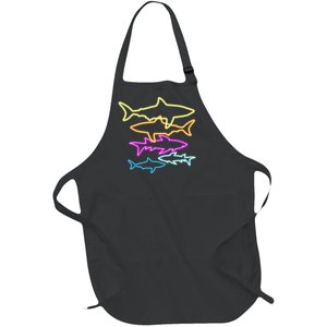 Neon Colorful Sharks  Full-Length Apron With Pockets