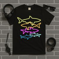 Neon Colorful Sharks  T-Shirt