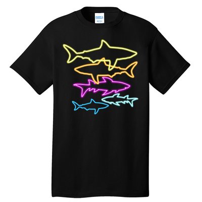 Neon Colorful Sharks  Tall T-Shirt