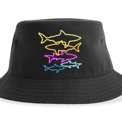 Neon Colorful Sharks  Sustainable Bucket Hat