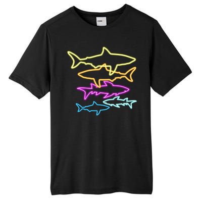 Neon Colorful Sharks  Tall Fusion ChromaSoft Performance T-Shirt