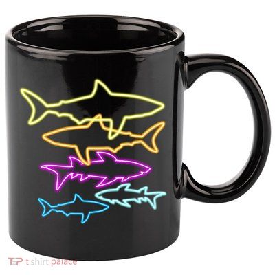 Neon Colorful Sharks  11oz C Handle Ceramic Mug