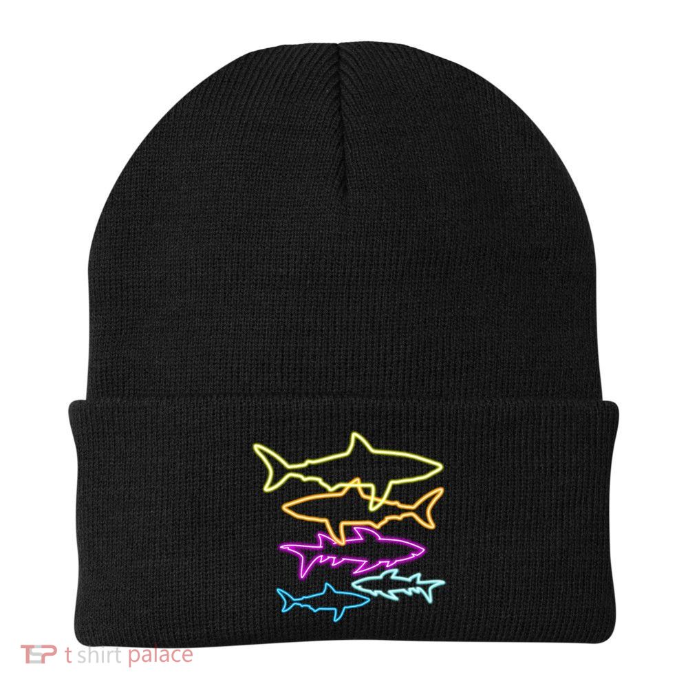 Neon Colorful Sharks  Knit Cap Winter Beanie