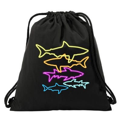 Neon Colorful Sharks  Drawstring Bag