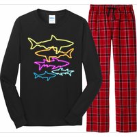 Neon Colorful Sharks  Long Sleeve Pajama Set