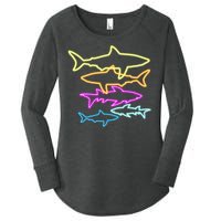 Neon Colorful Sharks  Women's Perfect Tri Tunic Long Sleeve Shirt