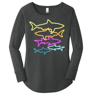 Neon Colorful Sharks  Women's Perfect Tri Tunic Long Sleeve Shirt