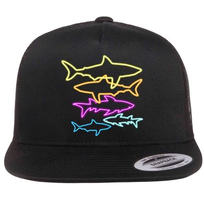 Neon Colorful Sharks  Flat Bill Trucker Hat