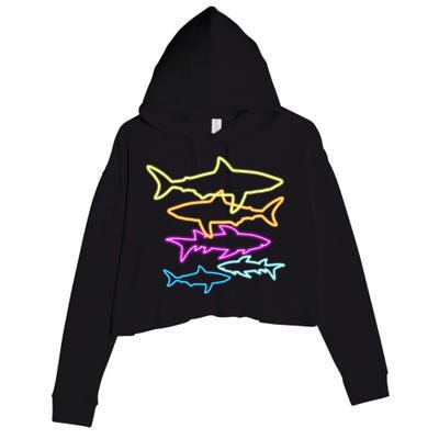 Neon Colorful Sharks  Crop Fleece Hoodie