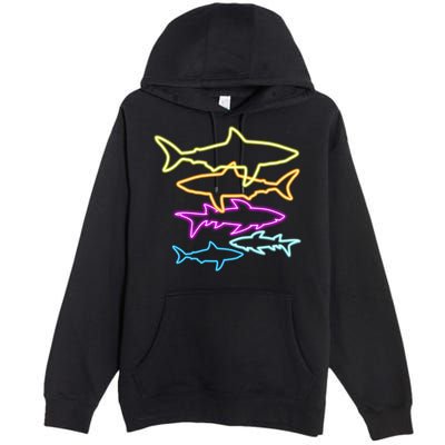 Neon Colorful Sharks  Premium Pullover Hoodie