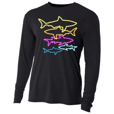 Neon Colorful Sharks  Cooling Performance Long Sleeve Crew