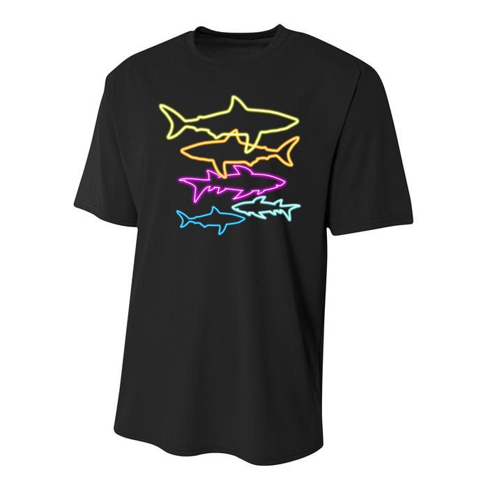 Neon Colorful Sharks  Youth Performance Sprint T-Shirt