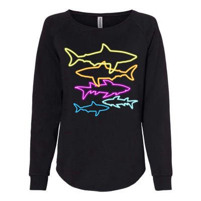 Neon Colorful Sharks  Womens California Wash Sweatshirt