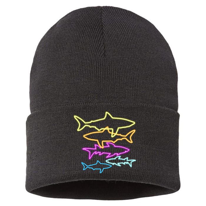 Neon Colorful Sharks  Sustainable Knit Beanie