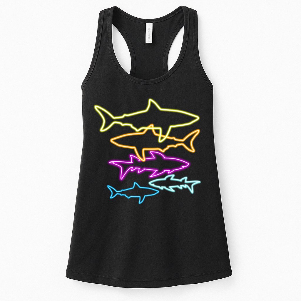 Neon Colorful Sharks  Womens Tank Top