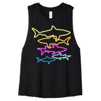 Neon Colorful Sharks  Women's Racerback Cropped Tank