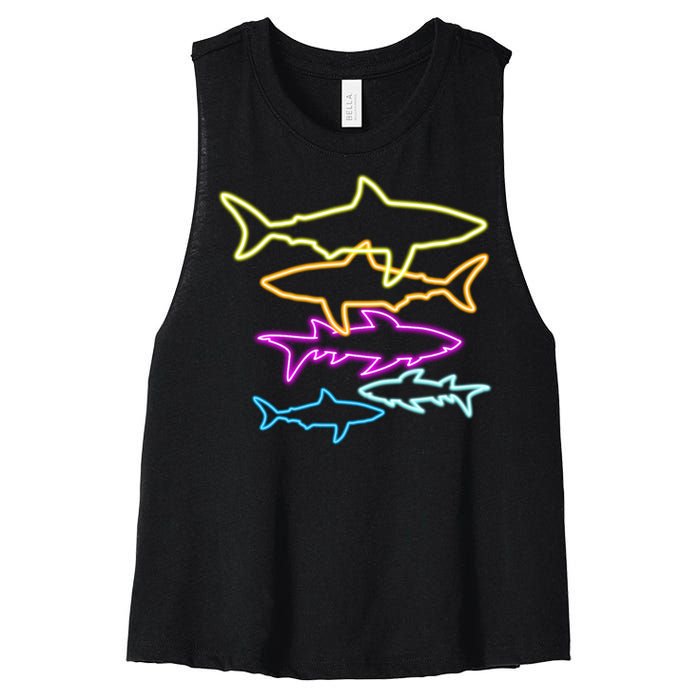 Neon Colorful Sharks  Women's Racerback Cropped Tank