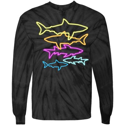 Neon Colorful Sharks  Tie-Dye Long Sleeve Shirt