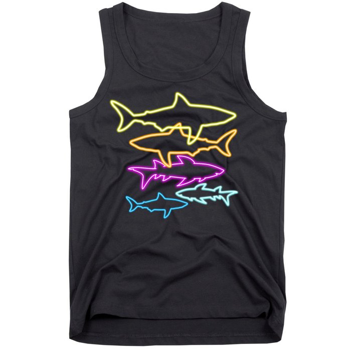 Neon Colorful Sharks  Tank Top