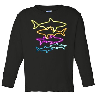 Neon Colorful Sharks  Toddler Long Sleeve Shirt