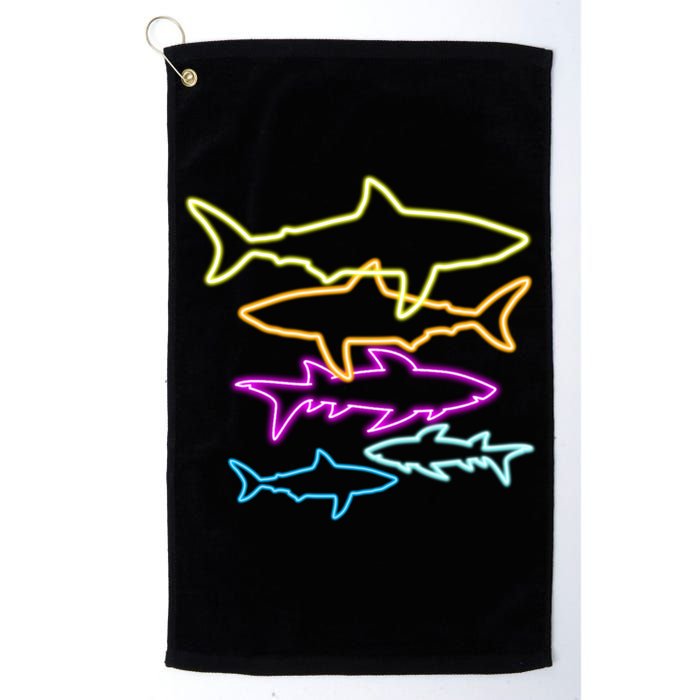 Neon Colorful Sharks  Golf Towel