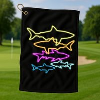 Neon Colorful Sharks  Golf Towel