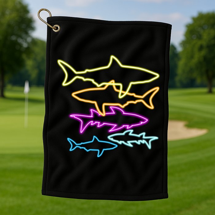 Neon Colorful Sharks  Golf Towel