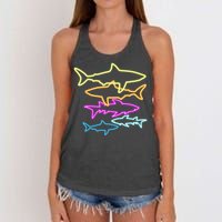 Neon Colorful Sharks  Women's Knotted Racerback Tank