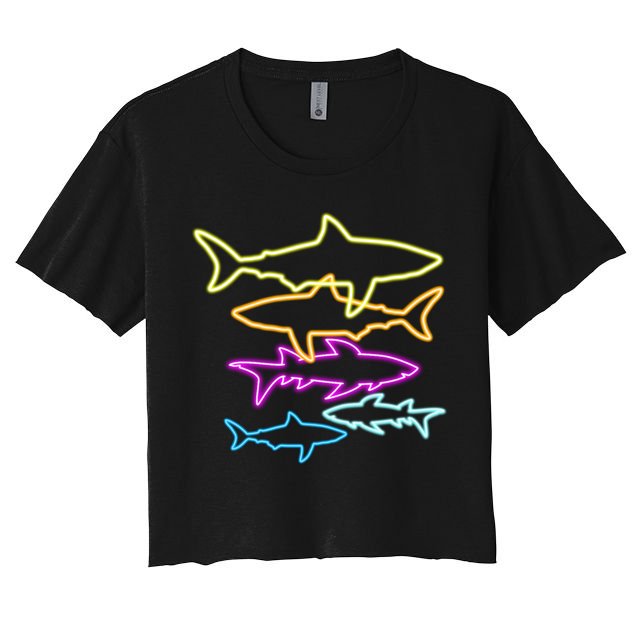 Neon Colorful Sharks  Crop Top