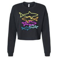 Neon Colorful Sharks  Cropped Pullover Crew