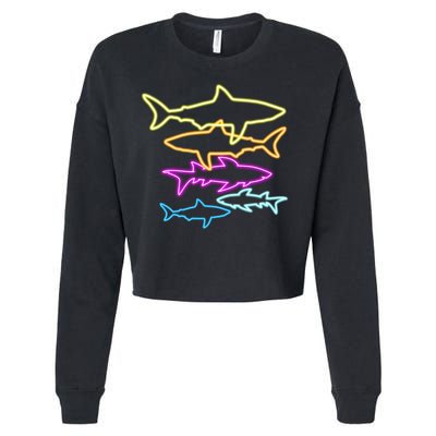 Neon Colorful Sharks  Cropped Pullover Crew