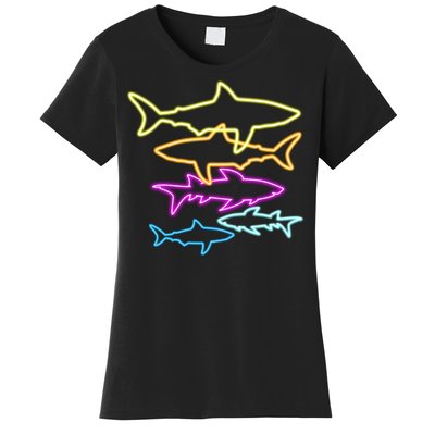 Neon Colorful Sharks  Women's T-Shirt