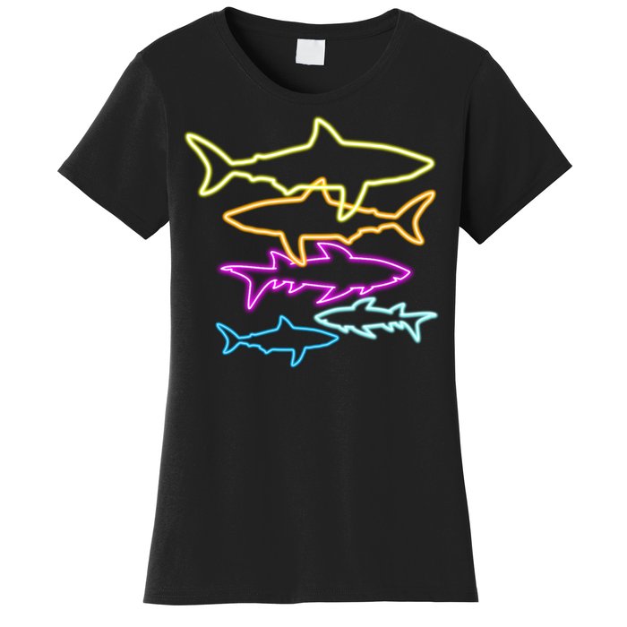 Neon Colorful Sharks  Women's T-Shirt