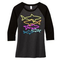 Neon Colorful Sharks  Women's Tri-Blend 3/4-Sleeve Raglan Shirt