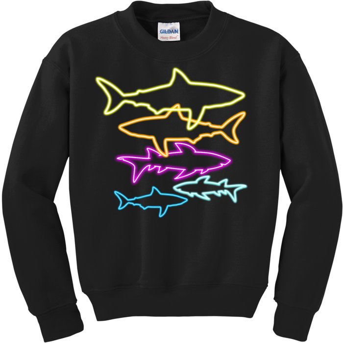 Neon Colorful Sharks  Kids Sweatshirt