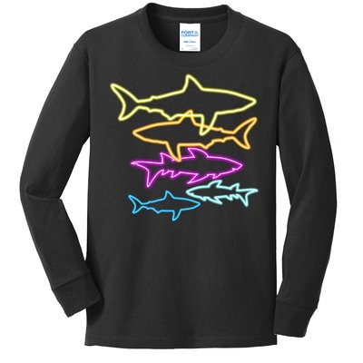 Neon Colorful Sharks  Kids Long Sleeve Shirt