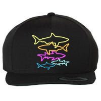 Neon Colorful Sharks  Wool Snapback Cap