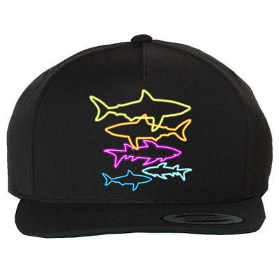 Neon Colorful Sharks  Wool Snapback Cap