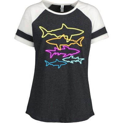 Neon Colorful Sharks  Enza Ladies Jersey Colorblock Tee