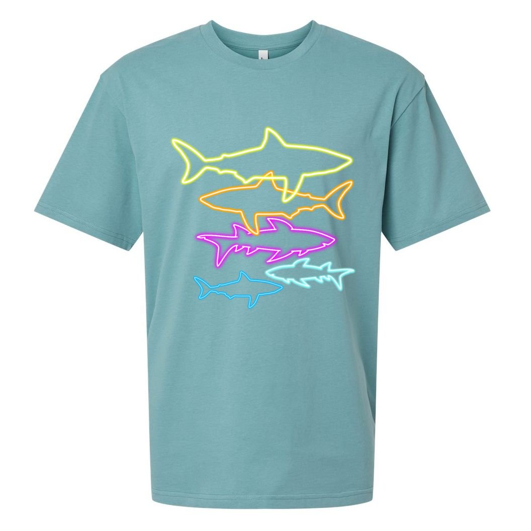 Neon Colorful Sharks  Sueded Cloud Jersey T-Shirt