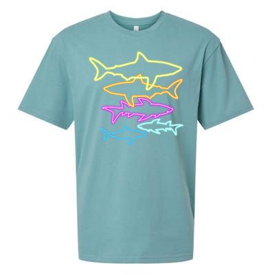 Neon Colorful Sharks  Sueded Cloud Jersey T-Shirt