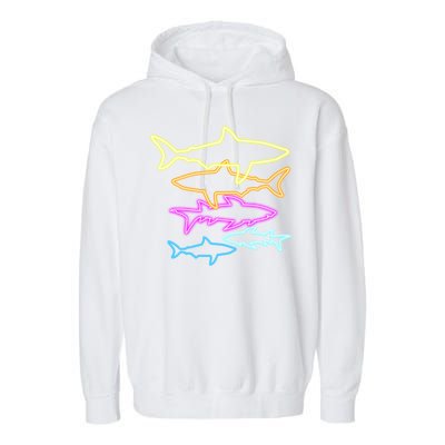 Neon Colorful Sharks  Garment-Dyed Fleece Hoodie