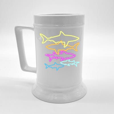 Neon Colorful Sharks  Beer Stein