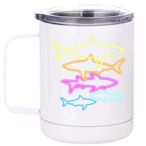 Neon Colorful Sharks  12 oz Stainless Steel Tumbler Cup